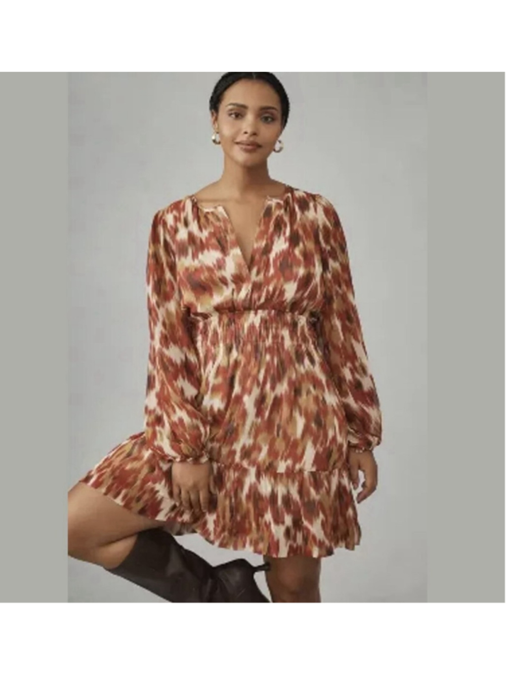 Anthropologie The Somerset Mini Dress Long Sleeve Red Motif Abstract Large NWOT